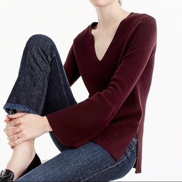 J. CREW Peplum Sleeve Sweater in Maroon - Picture 3 of 8